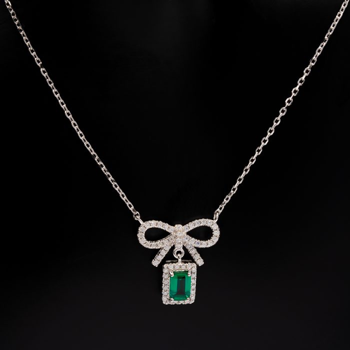 Emerald Bow Necklace Radium Plated - Image 2