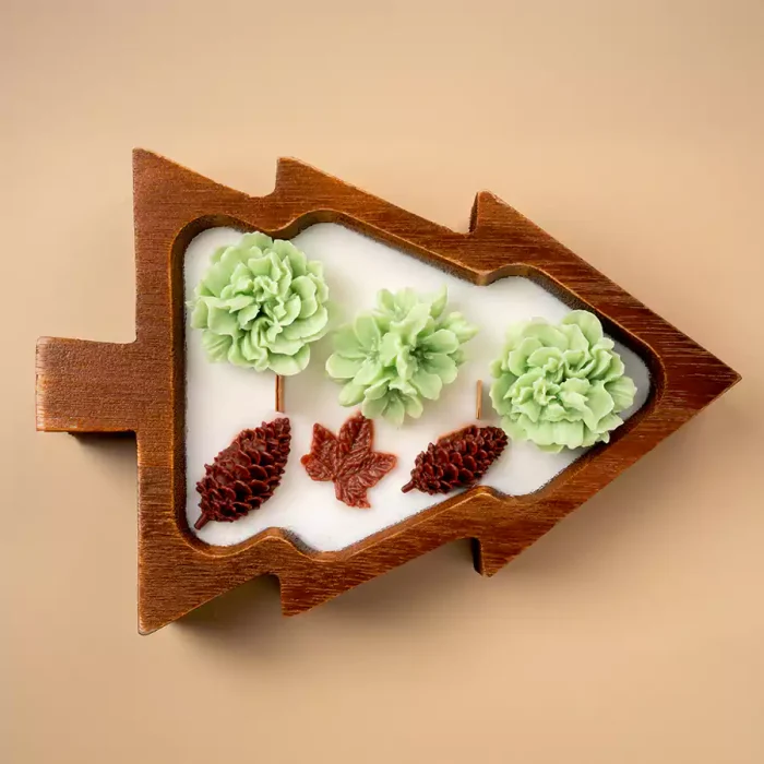 Tree & flowers wooden candle 01 Tree & Flowers Wooden Candle