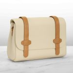 Trendy Pocket Handbag Beige in Smooth Leather with Belt Design