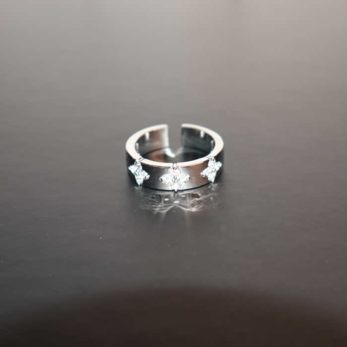 Sleek Silver Bangle & Ring Set with Crystal Accents - Image 3